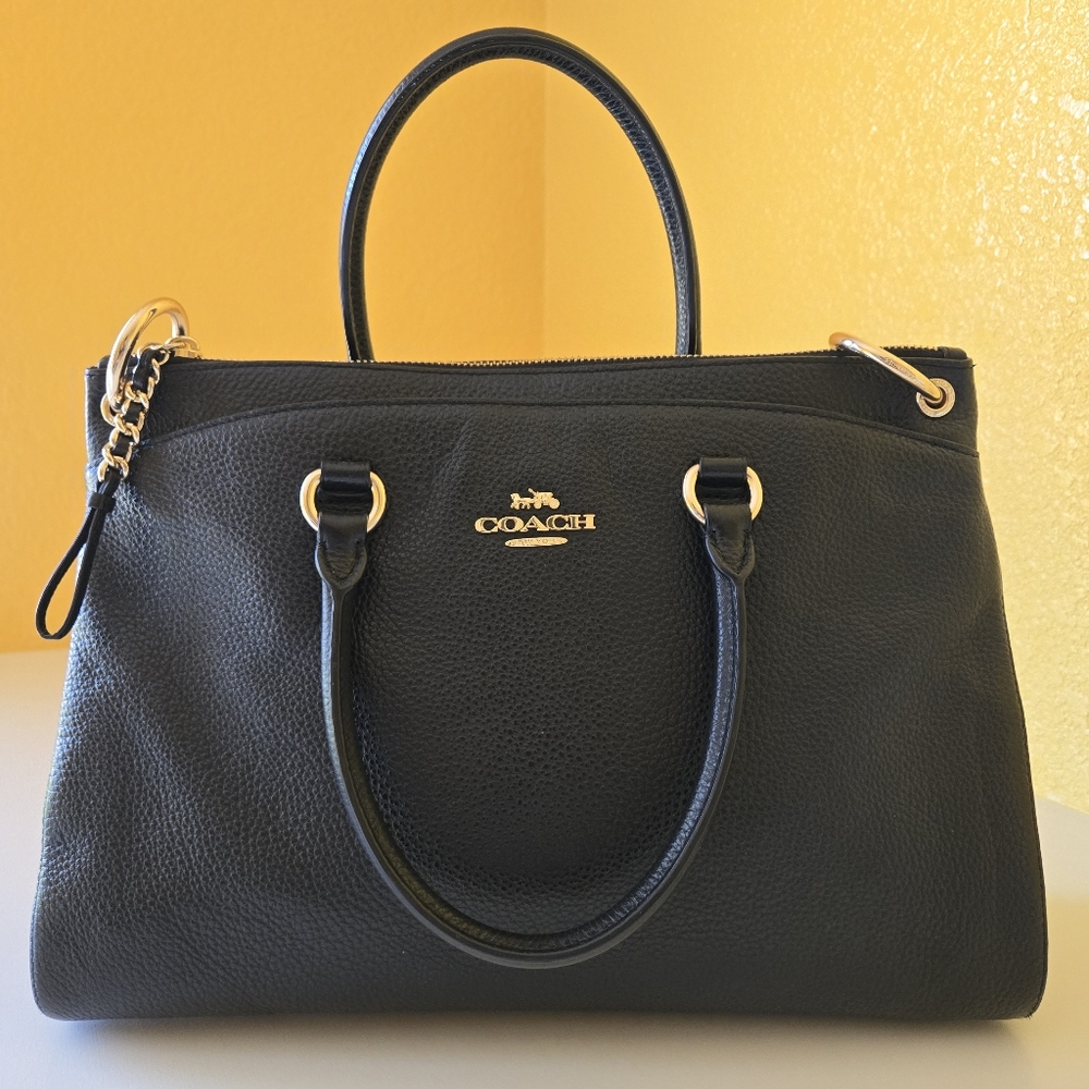 Coach F77884 Mia Pebbled Black Leather Convertible Satchel Top Handle Handbag - Picture 6 of 16